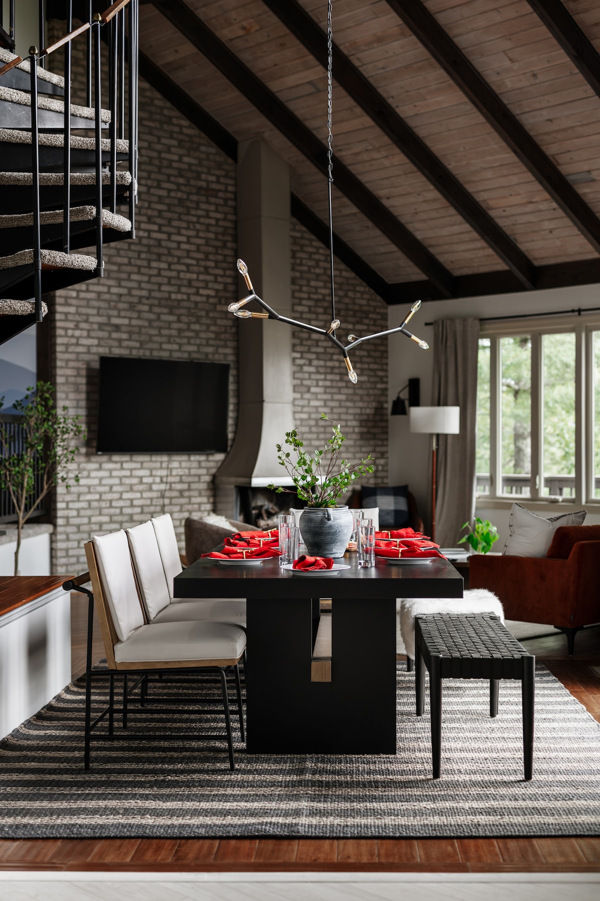Dining table set beside the living room